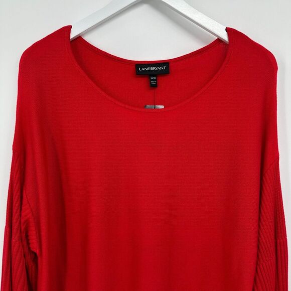 Lane Bryant Sweater Pullover Size‎ 18 20 Stretch Knit Long Bell Sleeves New Red - Picture 3 of 13